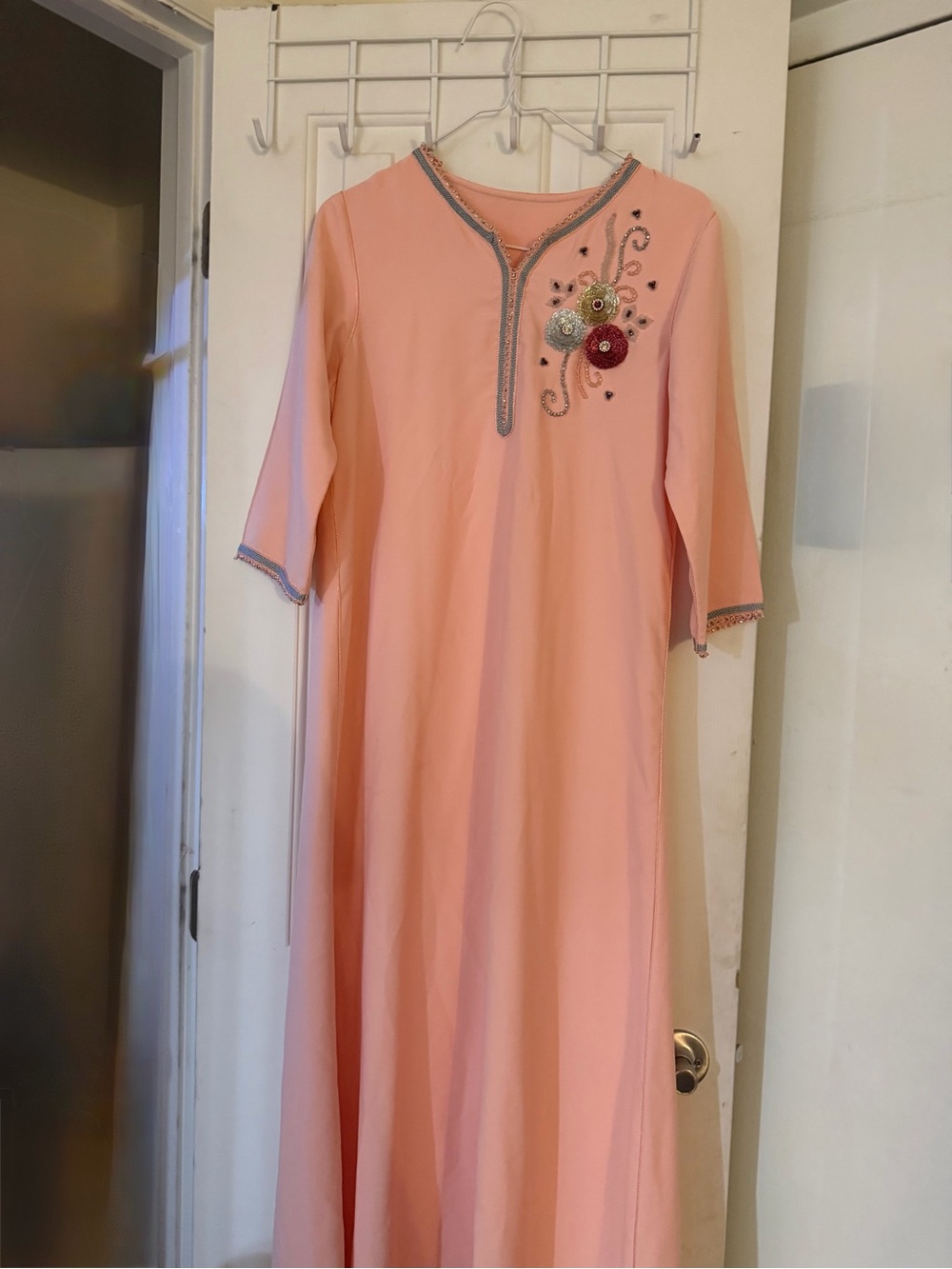 Women's Peach Embroidered Abaya